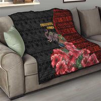 Equatorial Guinea Elephant Quilt with Hibiscus Flowers and Tribal Patterns