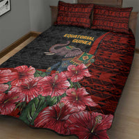 Equatorial Guinea Elephant Quilt Bed Set with Hibiscus Flowers and Tribal Patterns