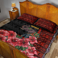 Equatorial Guinea Elephant Quilt Bed Set with Hibiscus Flowers and Tribal Patterns