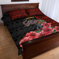 Equatorial Guinea Elephant Quilt Bed Set with Hibiscus Flowers and Tribal Patterns