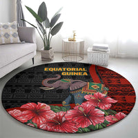 Equatorial Guinea Elephant Round Carpet with Hibiscus Flowers and Tribal Patterns