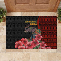 Equatorial Guinea Elephant Rubber Doormat with Hibiscus Flowers and Tribal Patterns