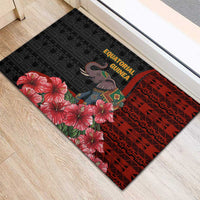 Equatorial Guinea Elephant Rubber Doormat with Hibiscus Flowers and Tribal Patterns