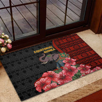 Equatorial Guinea Elephant Rubber Doormat with Hibiscus Flowers and Tribal Patterns