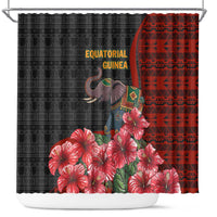 Equatorial Guinea Elephant Shower Curtain with Hibiscus Flowers and Tribal Patterns
