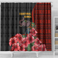 Equatorial Guinea Elephant Shower Curtain with Hibiscus Flowers and Tribal Patterns
