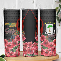 Equatorial Guinea Elephant Skinny Tumbler with Hibiscus Flowers and Tribal Patterns