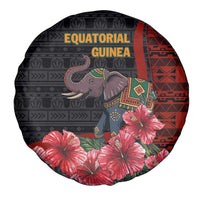 Equatorial Guinea Elephant Spare Tire Cover with Hibiscus Flowers and Tribal Patterns