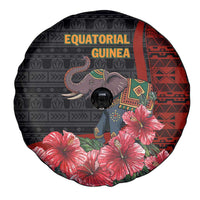 Equatorial Guinea Elephant Spare Tire Cover with Hibiscus Flowers and Tribal Patterns