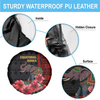 Equatorial Guinea Elephant Spare Tire Cover with Hibiscus Flowers and Tribal Patterns