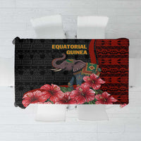 Equatorial Guinea Elephant Tablecloth with Hibiscus Flowers and Tribal Patterns
