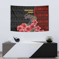 Equatorial Guinea Elephant Tapestry with Hibiscus Flowers and Tribal Patterns