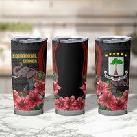 Equatorial Guinea Elephant Tumbler Cup with Hibiscus Flowers and Tribal Patterns