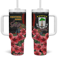 Equatorial Guinea Elephant Tumbler With Handle with Hibiscus Flowers and Tribal Patterns
