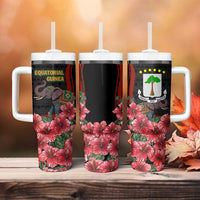 Equatorial Guinea Elephant Tumbler With Handle with Hibiscus Flowers and Tribal Patterns