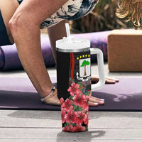 Equatorial Guinea Elephant Tumbler With Handle with Hibiscus Flowers and Tribal Patterns