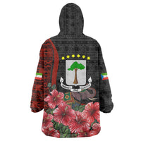 Equatorial Guinea Elephant Wearable Blanket Hoodie with Hibiscus Flowers and Tribal Patterns