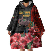 Equatorial Guinea Elephant Wearable Blanket Hoodie with Hibiscus Flowers and Tribal Patterns