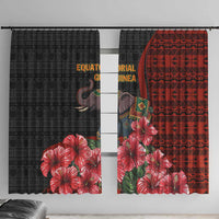 Equatorial Guinea Elephant Window Curtain with Hibiscus Flowers and Tribal Patterns
