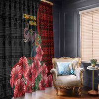 Equatorial Guinea Elephant Window Curtain with Hibiscus Flowers and Tribal Patterns