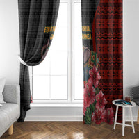 Equatorial Guinea Elephant Window Curtain with Hibiscus Flowers and Tribal Patterns