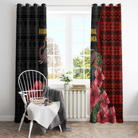 Equatorial Guinea Elephant Window Curtain with Hibiscus Flowers and Tribal Patterns