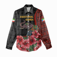 Equatorial Guinea Elephant Women Casual Shirt with Hibiscus Flowers and Tribal Patterns