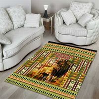 Equatorial Guinea Area Rug with Lion Print and Traditional African Kente Patterns