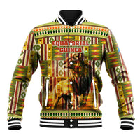 Equatorial Guinea Baseball Jacket with Lion Print and Traditional African Kente Patterns