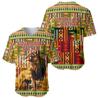 Equatorial Guinea Baseball Jersey with Lion Print and Traditional African Kente Patterns