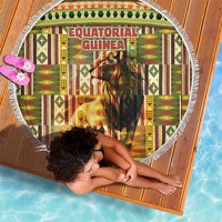 Equatorial Guinea Beach Blanket with Lion Print and Traditional African Kente Patterns