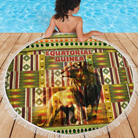 Equatorial Guinea Beach Blanket with Lion Print and Traditional African Kente Patterns