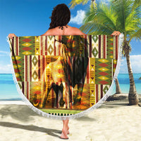 Equatorial Guinea Beach Blanket with Lion Print and Traditional African Kente Patterns
