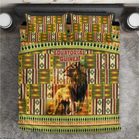 Equatorial Guinea Bedding Set with Lion Print and Traditional African Kente Patterns