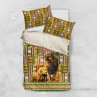 Equatorial Guinea Bedding Set with Lion Print and Traditional African Kente Patterns