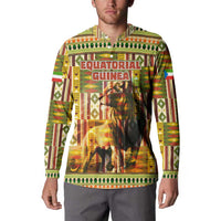 Equatorial Guinea Button Sweatshirt with Lion Print and Traditional African Kente Patterns