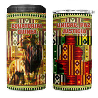 Equatorial Guinea 4 in 1 Can Cooler Tumbler with Lion Print and Traditional African Kente Patterns