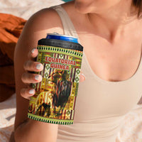 Equatorial Guinea 4 in 1 Can Cooler Tumbler with Lion Print and Traditional African Kente Patterns