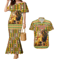Equatorial Guinea Couples Matching Mermaid Dress and Hawaiian Shirt with Lion Print and Traditional African Kente Patterns