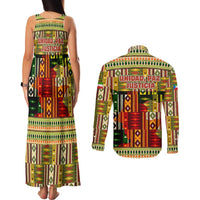 Equatorial Guinea Couples Matching Tank Maxi Dress and Long Sleeve Button Shirt with Lion Print and Traditional African Kente Patterns