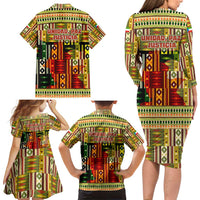 Equatorial Guinea Family Matching Long Sleeve Bodycon Dress and Hawaiian Shirt with Lion Print and Traditional African Kente Patterns