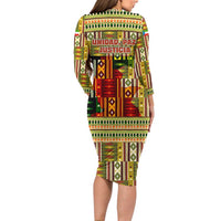 Equatorial Guinea Family Matching Long Sleeve Bodycon Dress and Hawaiian Shirt with Lion Print and Traditional African Kente Patterns