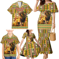 Equatorial Guinea Family Matching Mermaid Dress and Hawaiian Shirt with Lion Print and Traditional African Kente Patterns