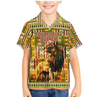 Equatorial Guinea Family Matching Mermaid Dress and Hawaiian Shirt with Lion Print and Traditional African Kente Patterns