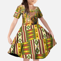 Equatorial Guinea Family Matching Short Sleeve Bodycon Dress and Hawaiian Shirt with Lion Print and Traditional African Kente Patterns