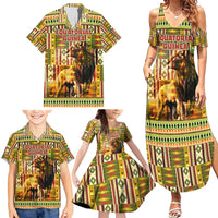 Equatorial Guinea Family Matching Summer Maxi Dress and Hawaiian Shirt with Lion Print and Traditional African Kente Patterns
