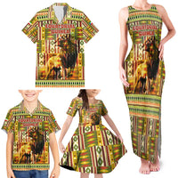 Equatorial Guinea Family Matching Tank Maxi Dress and Hawaiian Shirt with Lion Print and Traditional African Kente Patterns
