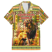Equatorial Guinea Family Matching Tank Maxi Dress and Hawaiian Shirt with Lion Print and Traditional African Kente Patterns