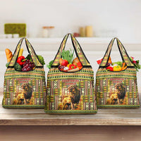 Equatorial Guinea Grocery Bag with Lion Print and Traditional African Kente Patterns