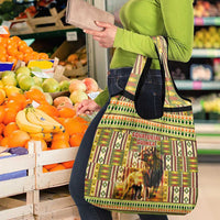 Equatorial Guinea Grocery Bag with Lion Print and Traditional African Kente Patterns
